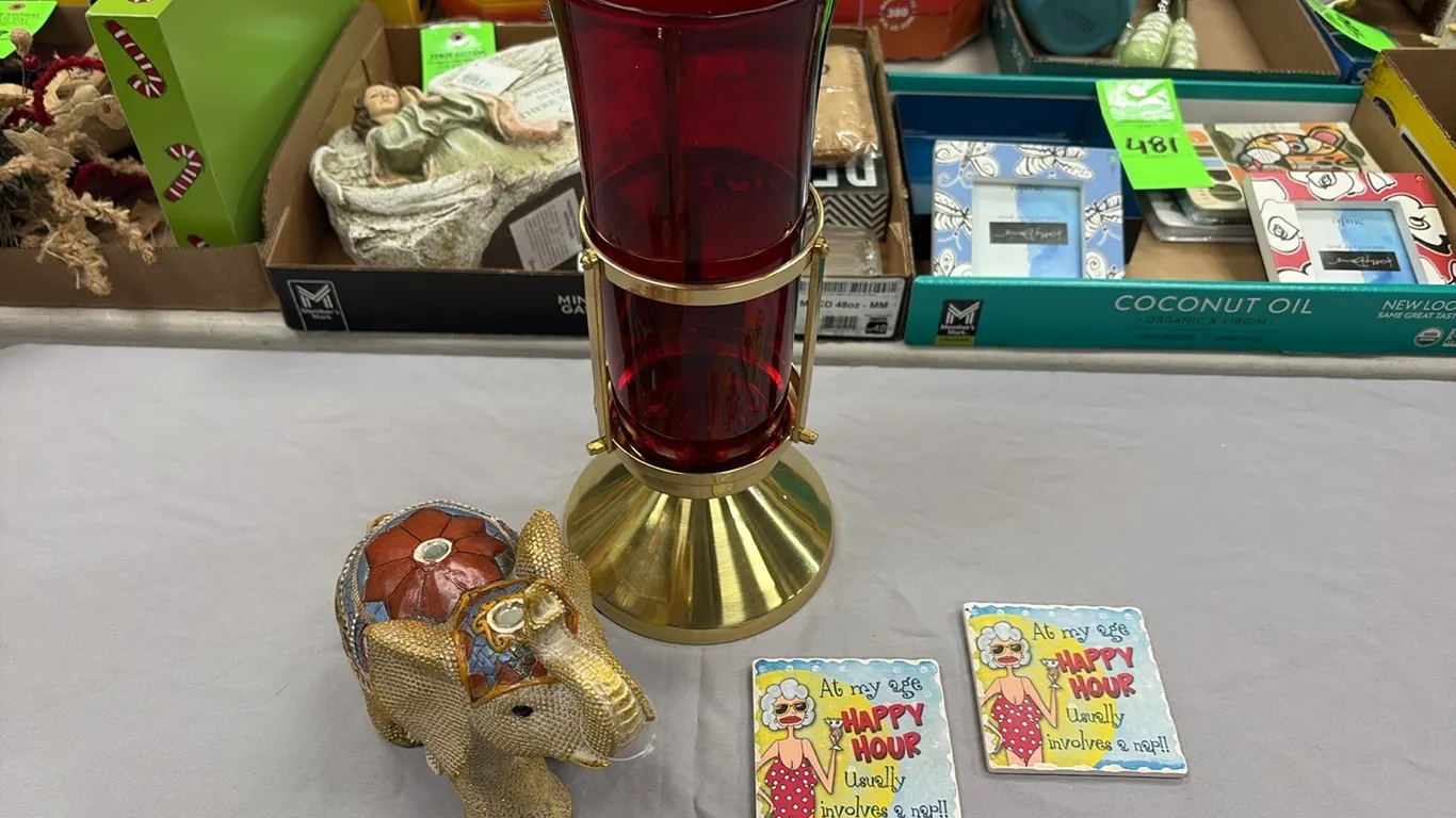 Elephant Statue, Vase & Coasters