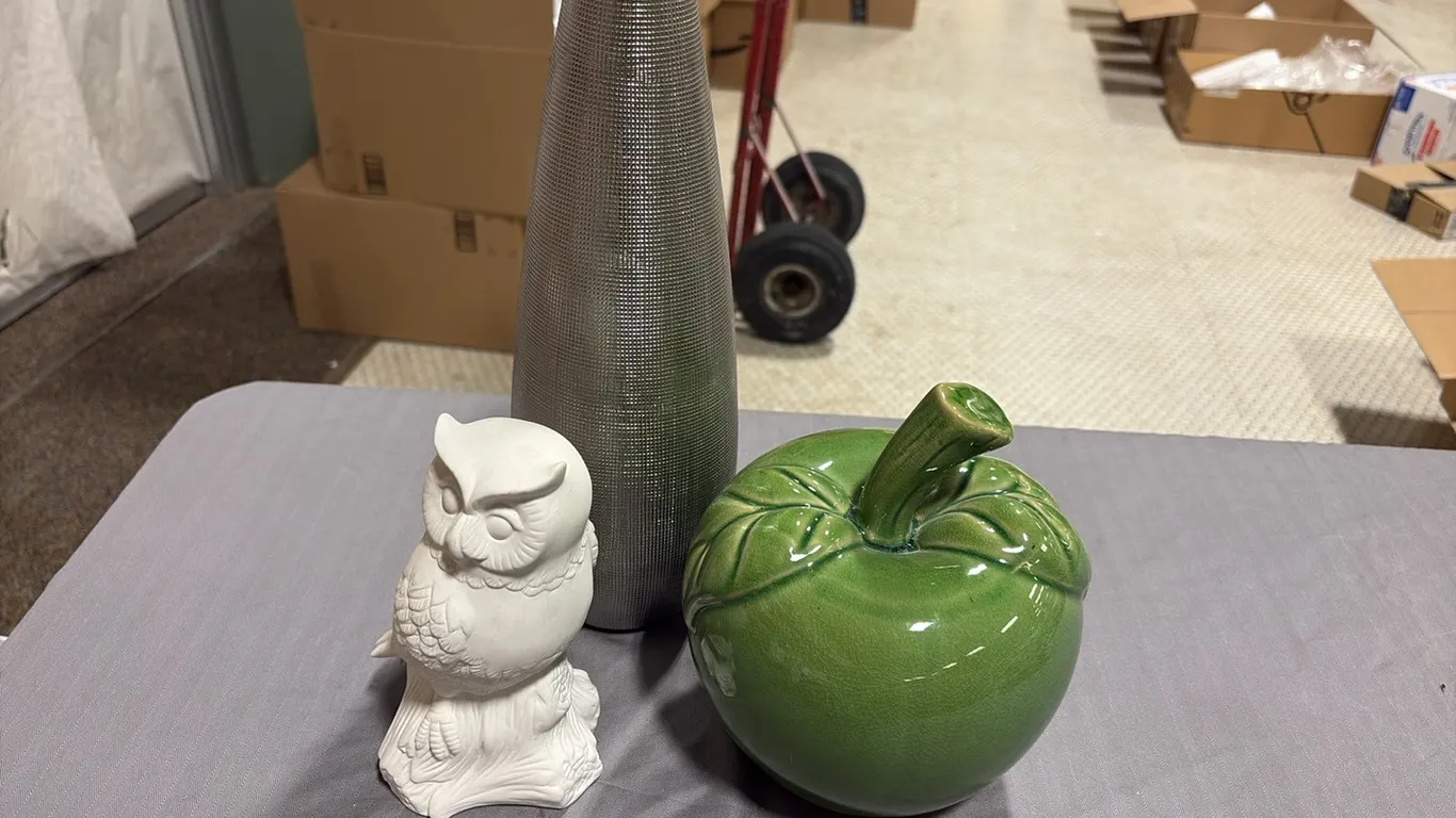 Ceramic Apple, Owl & Vase