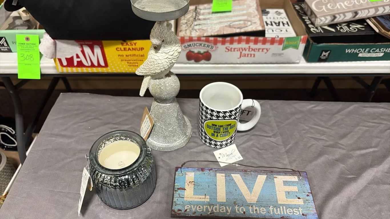 Candle Stand, Mug, Candle & Sign