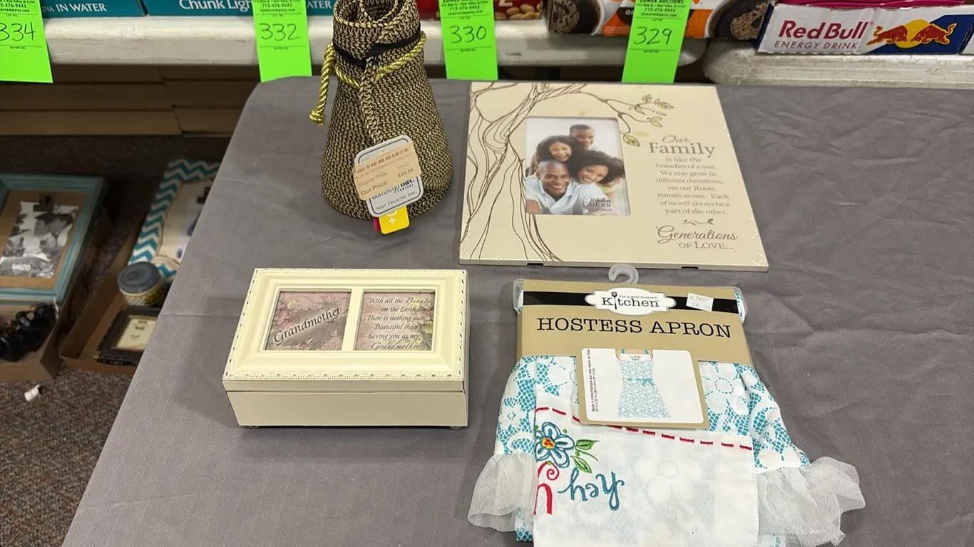 Apron, Picture Frame & Music Box