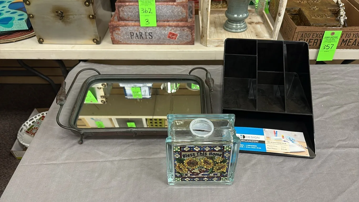 Mirroed Tray, Desk Organizer & Flower Jar