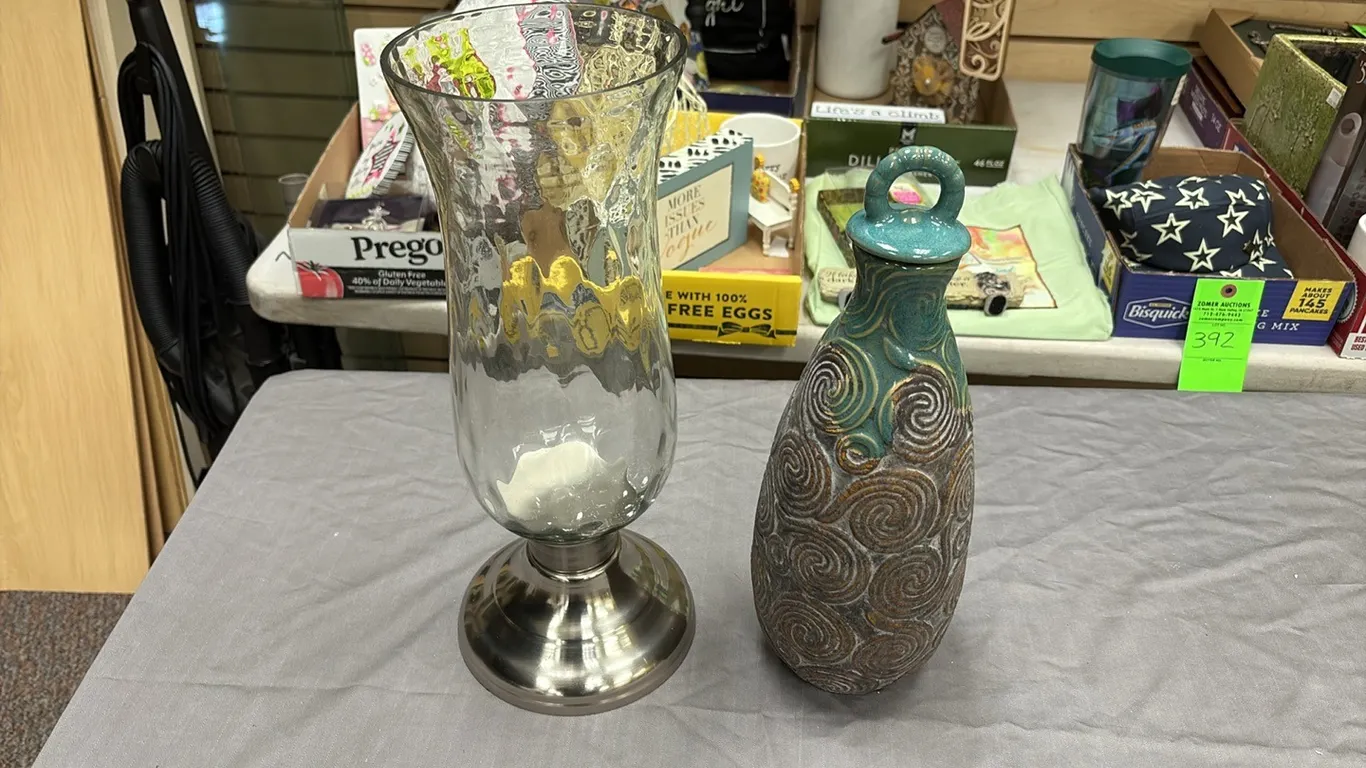 Clear Vase & Ceramic Lidded Vase