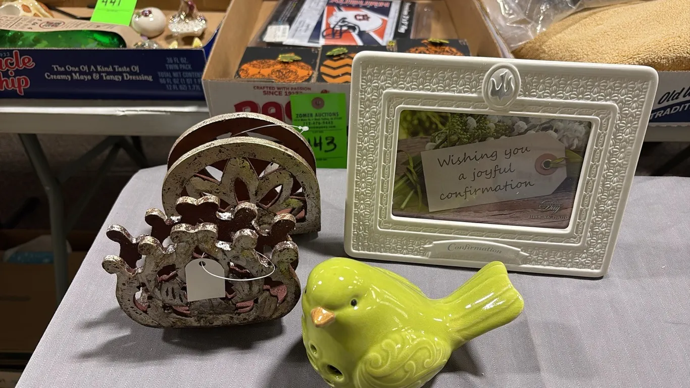 Bird Figurine, Napkin Holders & Picture Frame