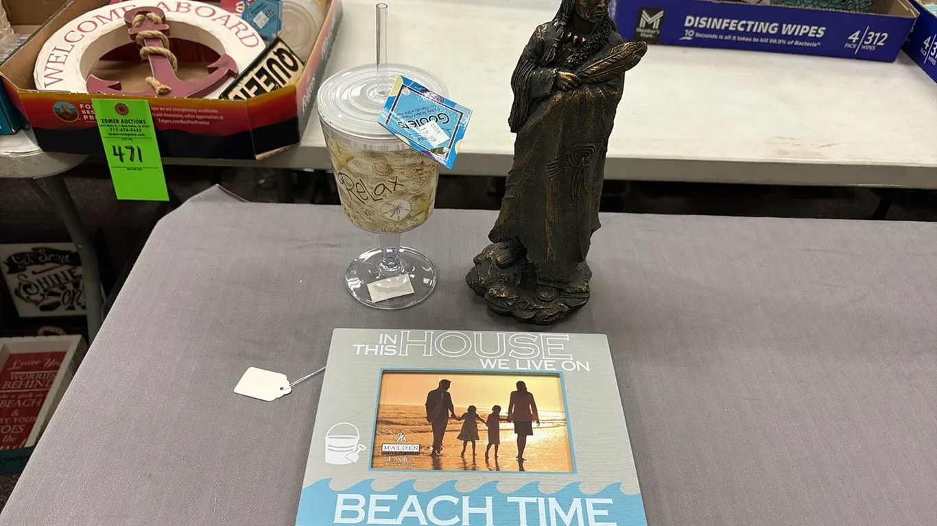 Beach Cup, Picture Frame & Native American Statue