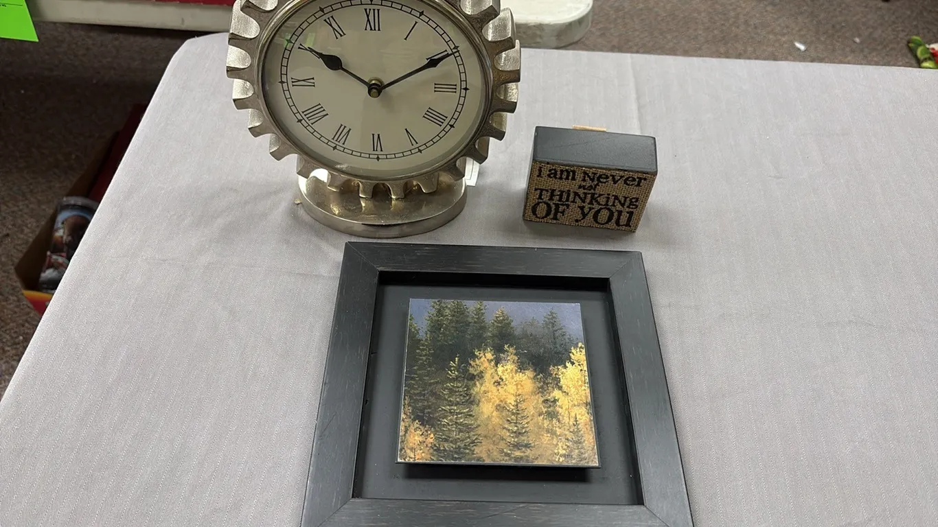 Clock, Nature Picture & Small Sign