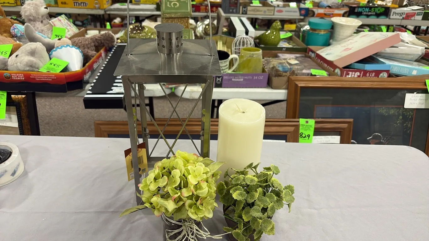Candle Lantern, Flameless Candle & Artificial Plants