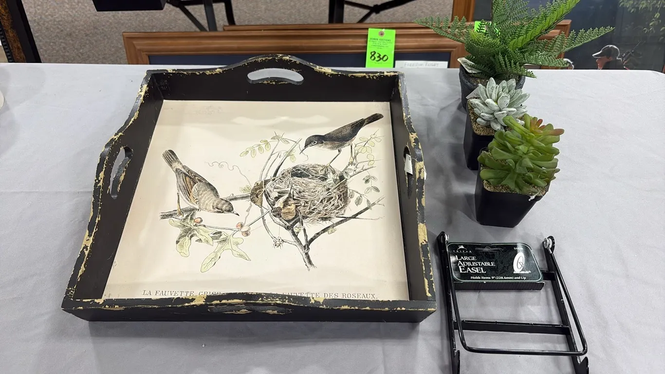 Bird Tray, Artificial Flowers & Small Easel