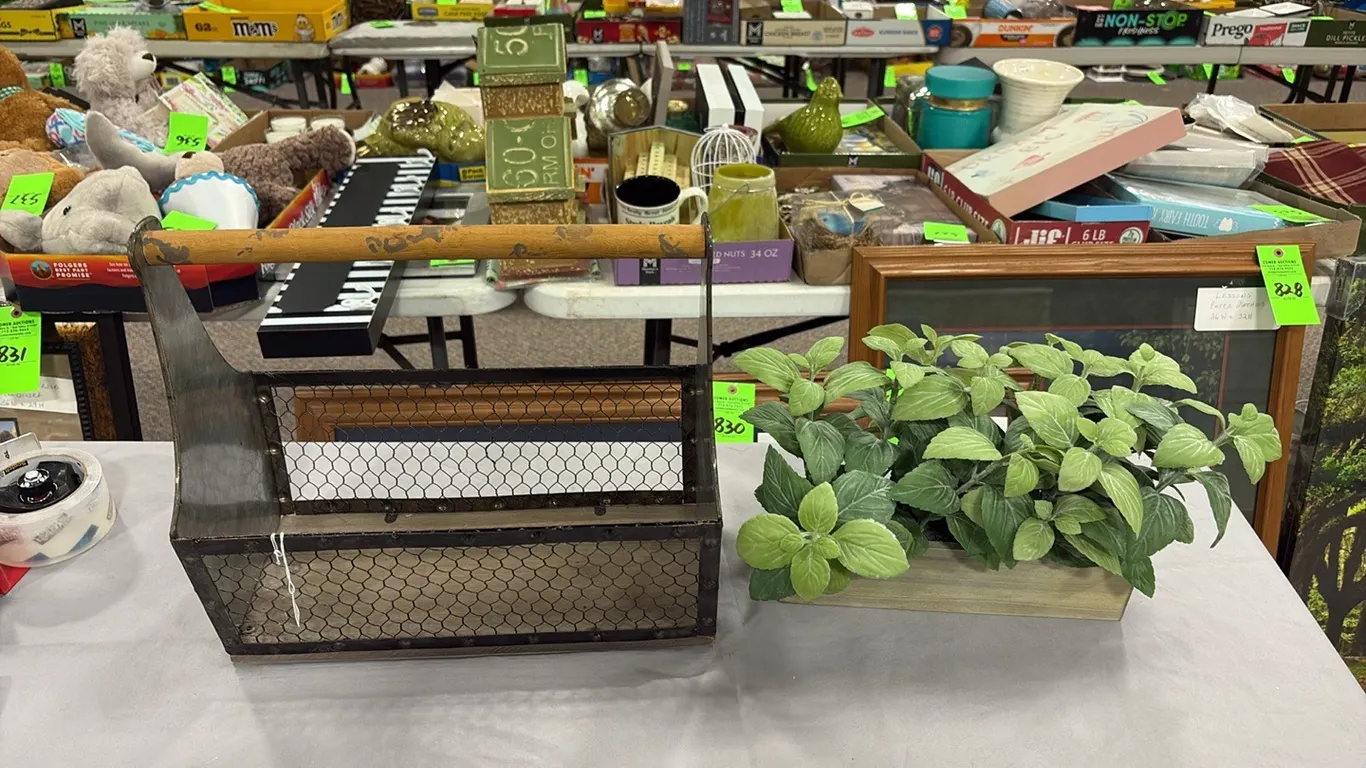 Wire Basket & Artificial Plant