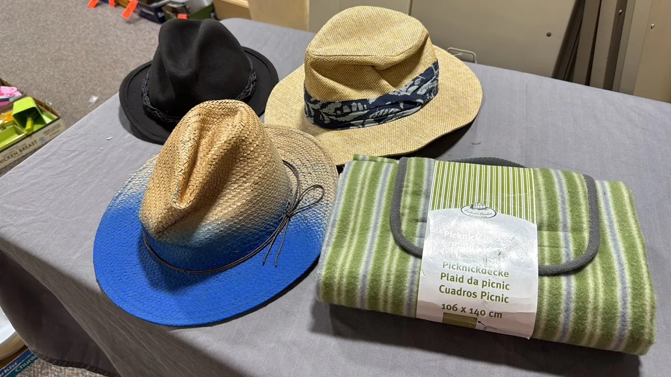 Hats, picnic blanket