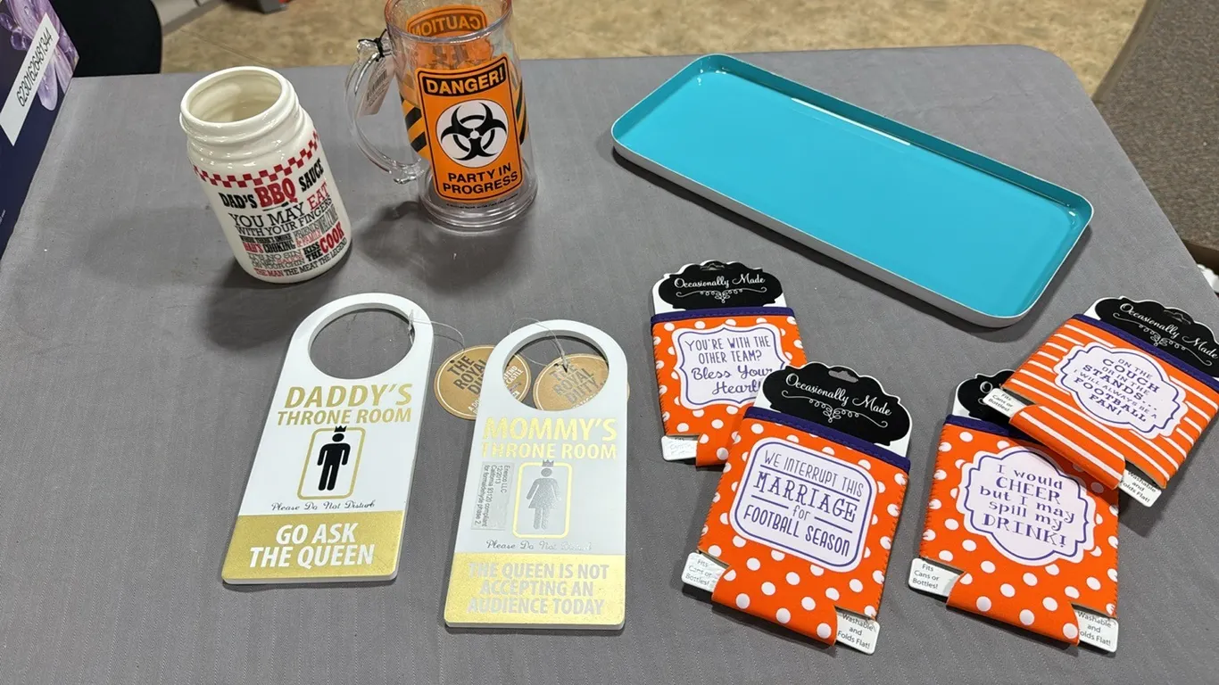 Coozies, tray, mug