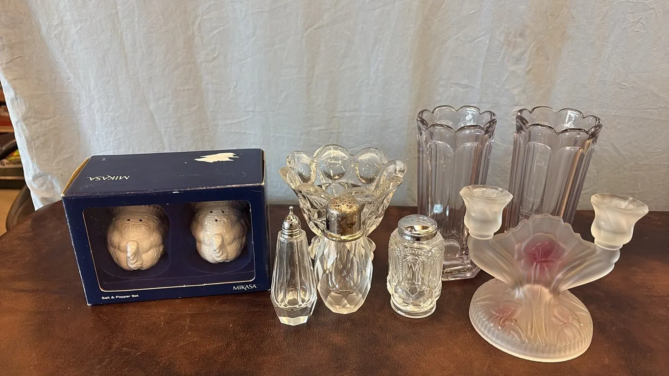 Turkey Salt/Pepper Shakers & Clear Glassware