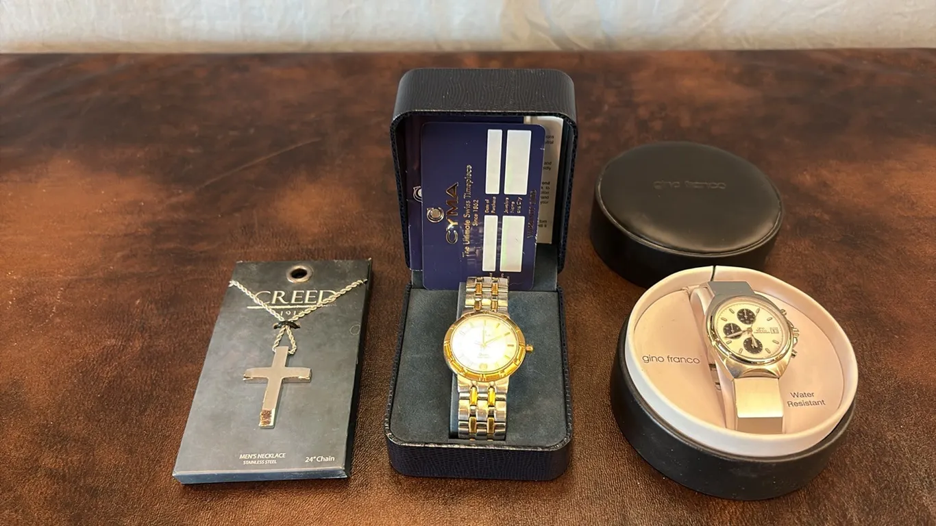 Creed Necklace & Cyma, Guna Franco Mens Watches