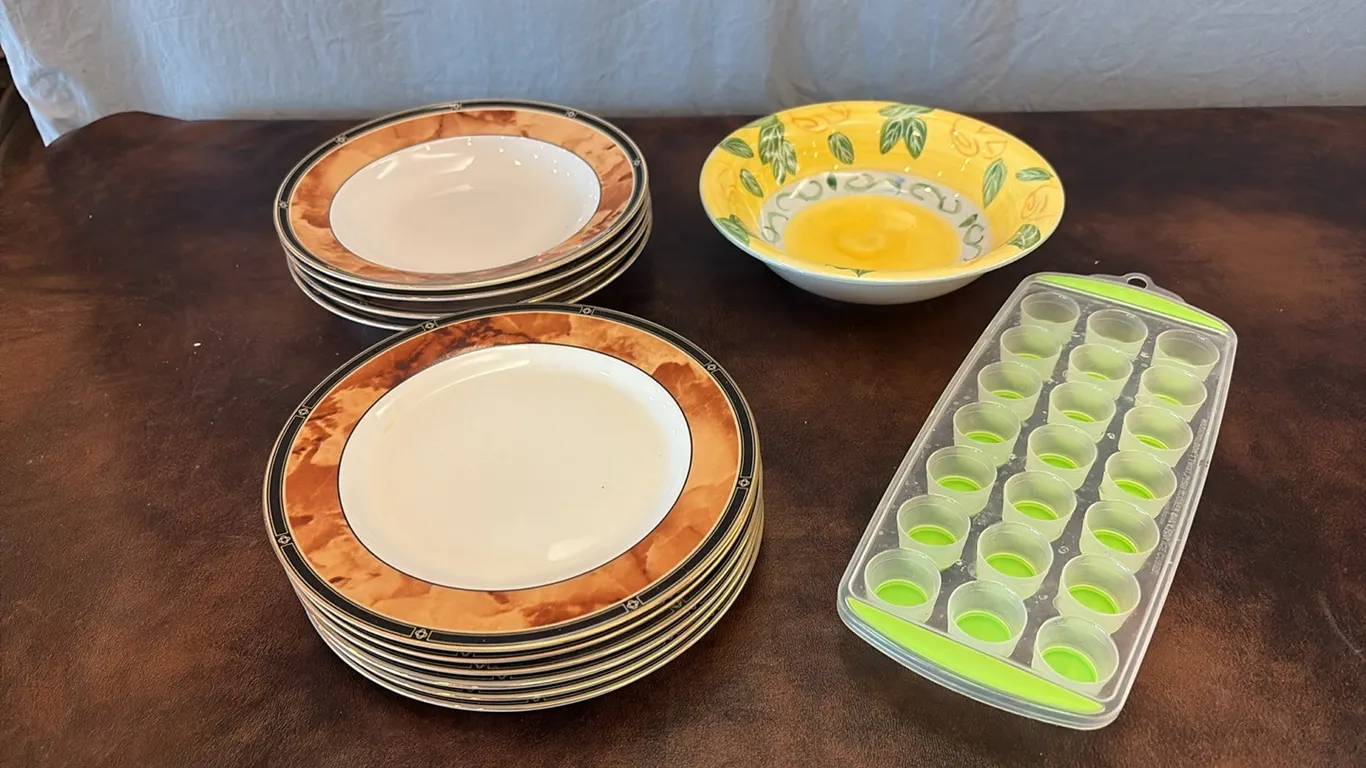 Ice Cube Tray, Bowl & Plates