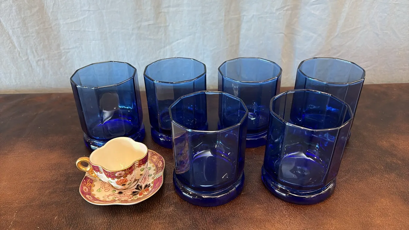 Blue Glasses & Tea Set