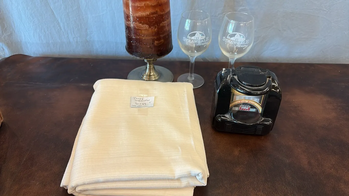 Tablecloth, Candle & Wine Glasses