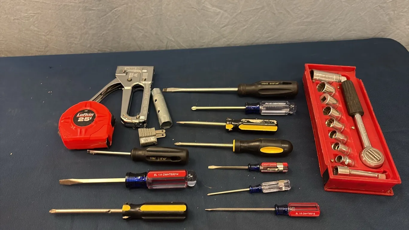 Socket Set, Screwdrivers, Tape Measure & Stapler