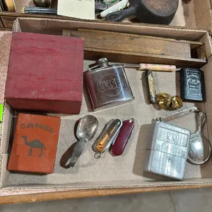 Box of Misc - Rings Knives Camel