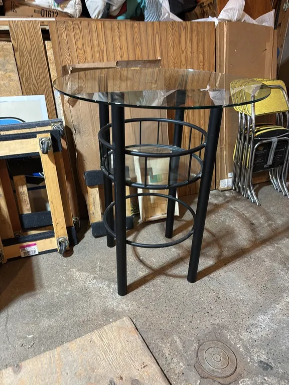 Cocktail Size Glass & Metal Table