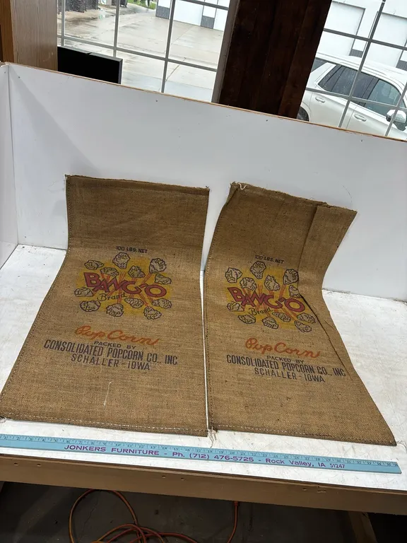 2 Bango Popcorn Burlap Bags - Nos