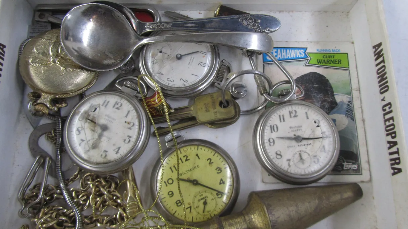 Cigar Box Full Of Assorted Collectibles