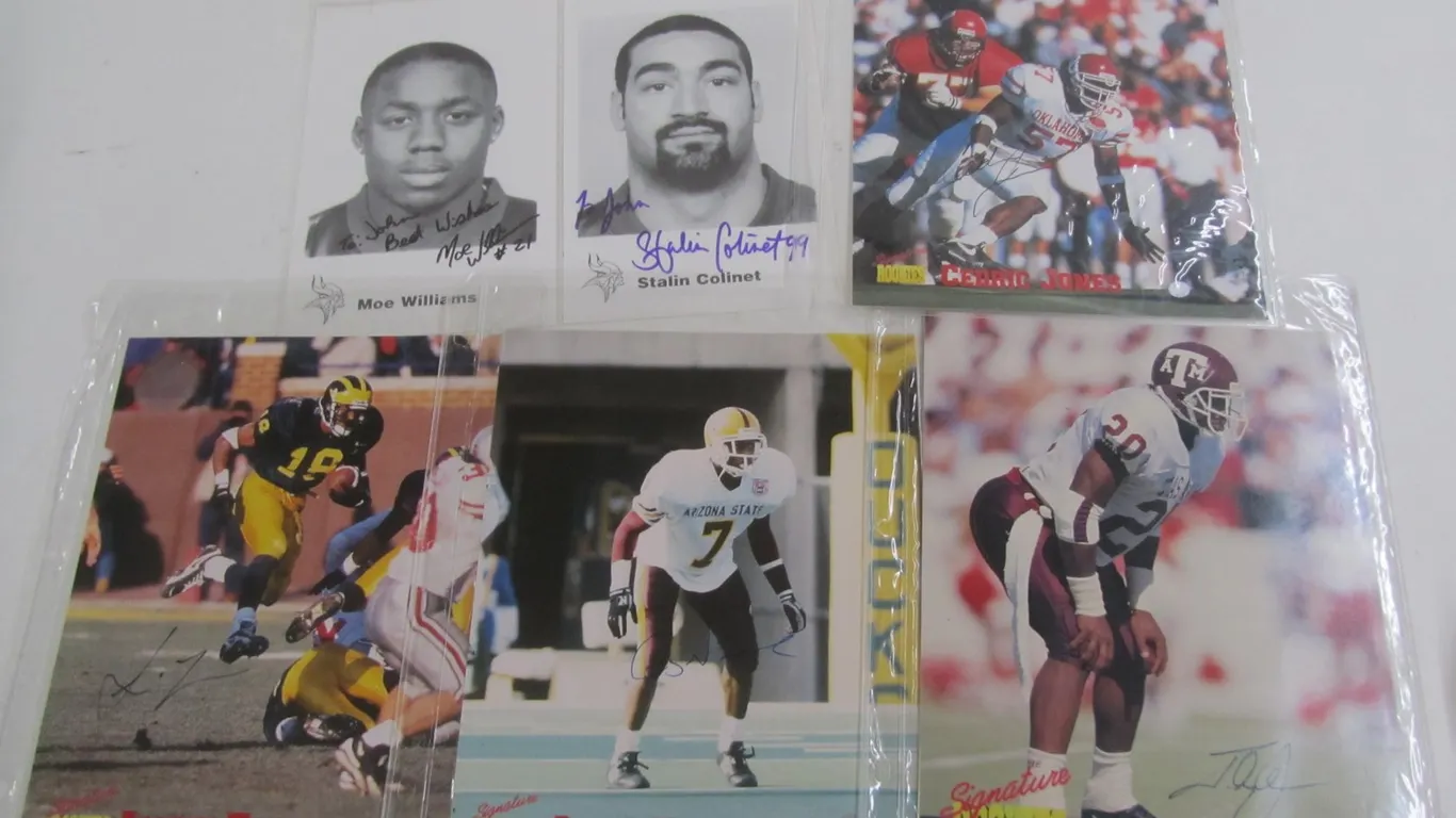 (4) Signature Rookies Autographed Cards And (3) MN Vikings Autographed Photos