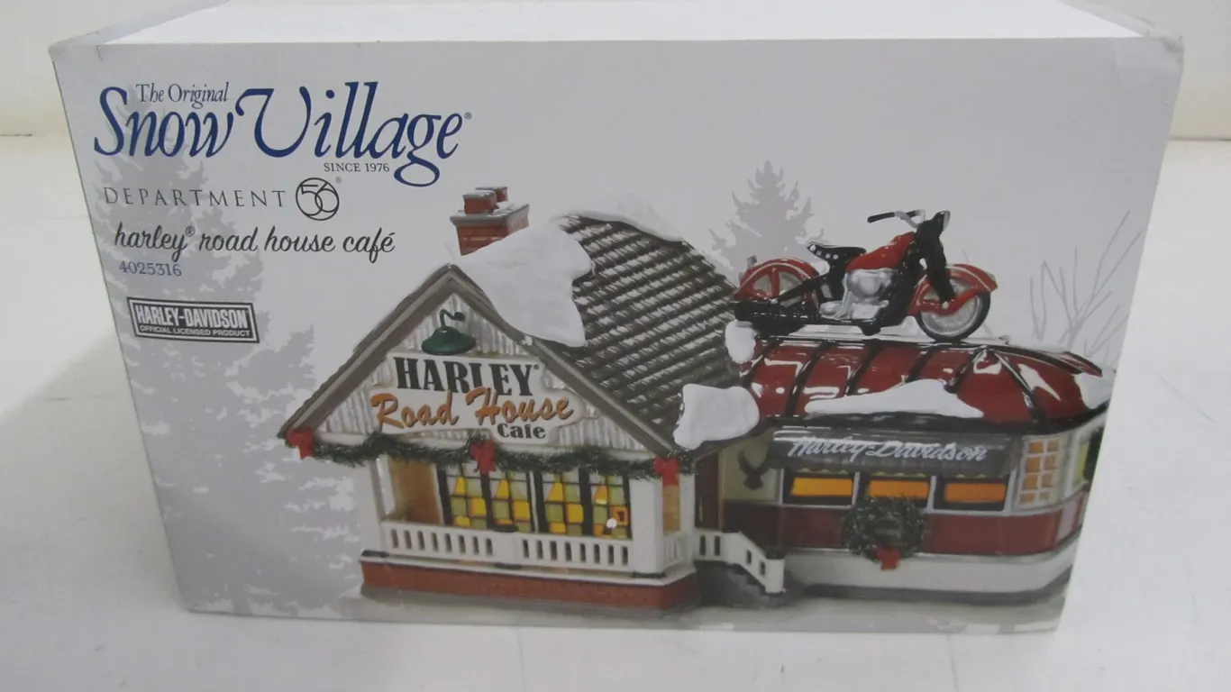 Department 56 Snow Village Harley-Davidson Harley Road House Cafe Lighted Ceramic Building