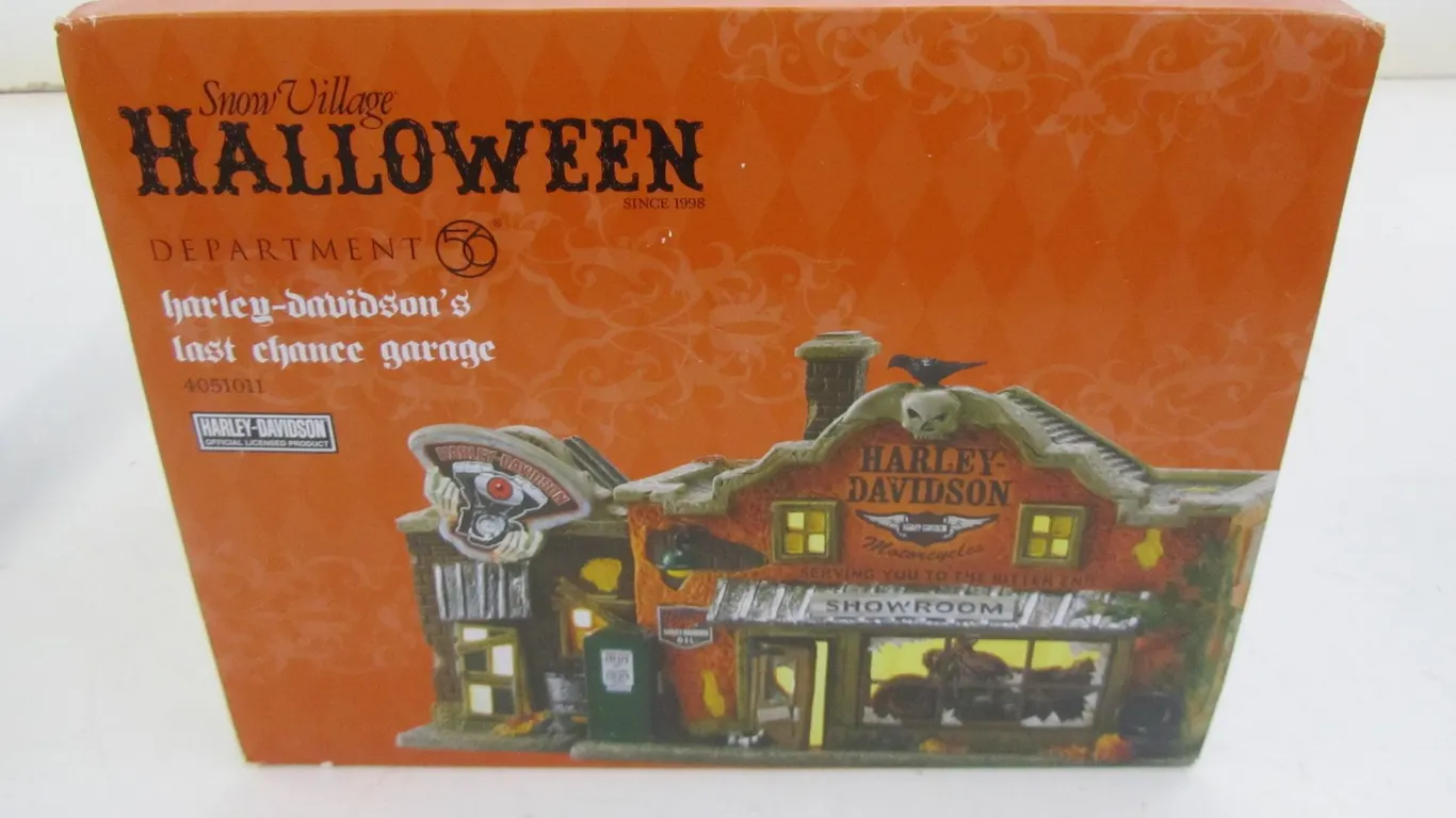 Department 56 Snow Village Halloween Harley-Davidson's Last Chance Garage Lighted Ceramic Building