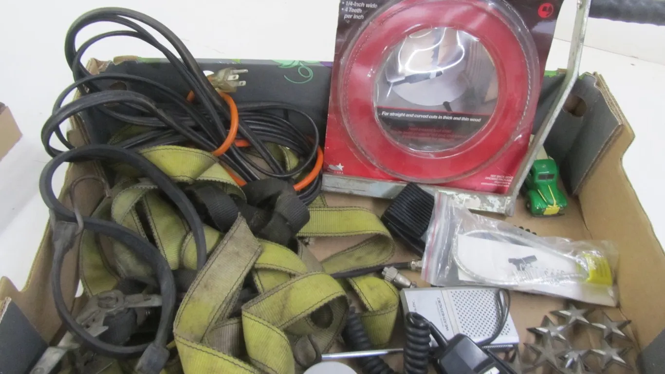 Ratchet Strap, Extension Cord, Realistic Weatheradio, 80" Band Saw Blade, And More