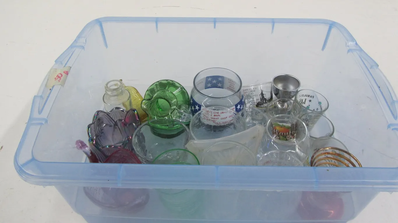 Tote Of Assorted Collectible Glassware
