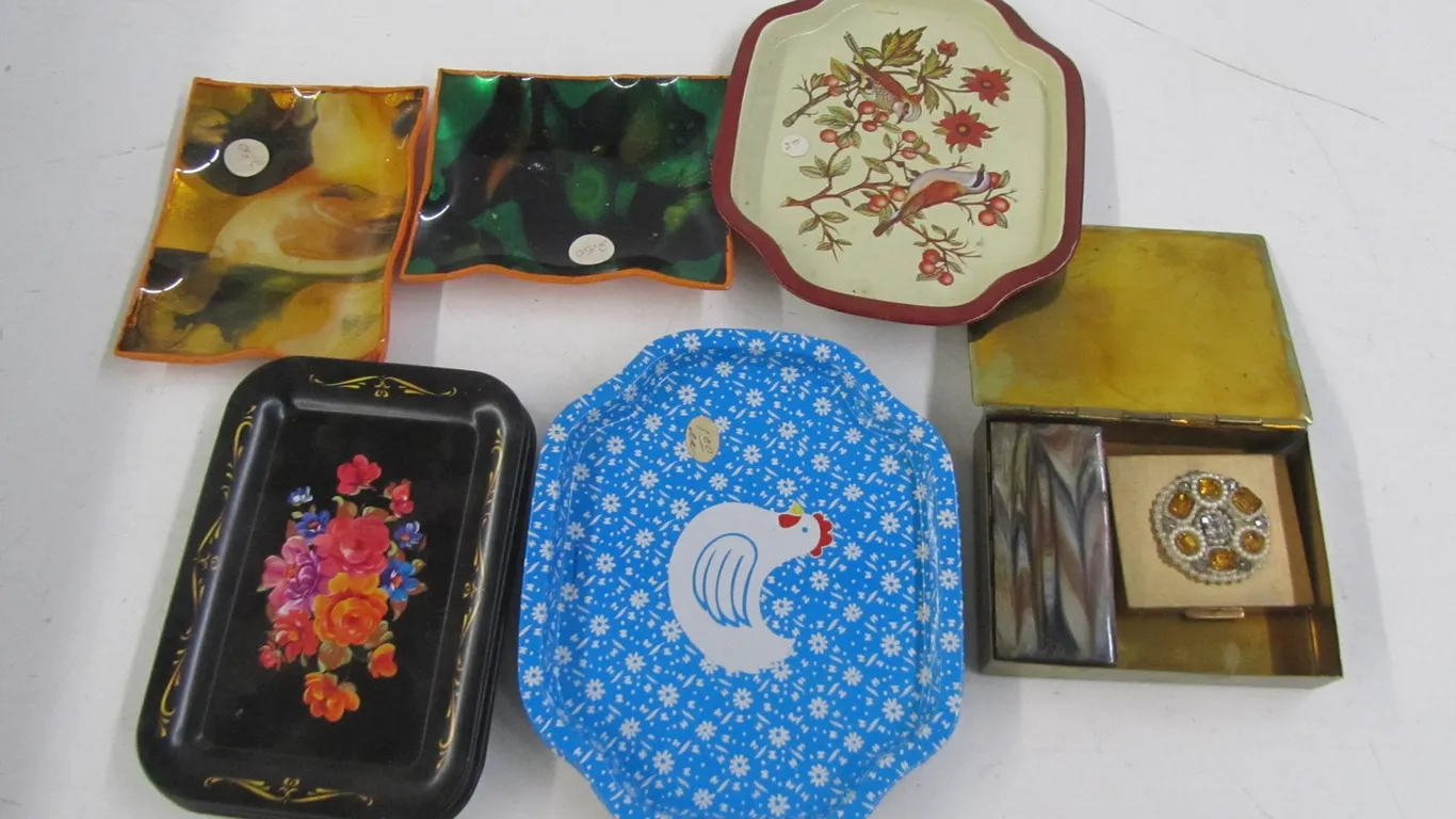 Lot Of Small Metal Decorative Trays And Trinket Boxes