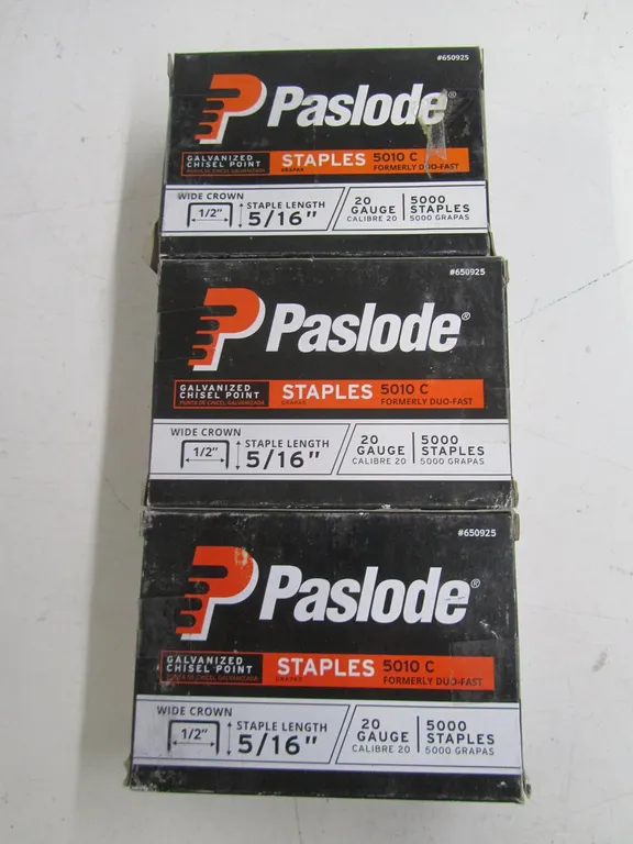 (3) Boxes Of Paslode 20ga Wide Crown Staples
