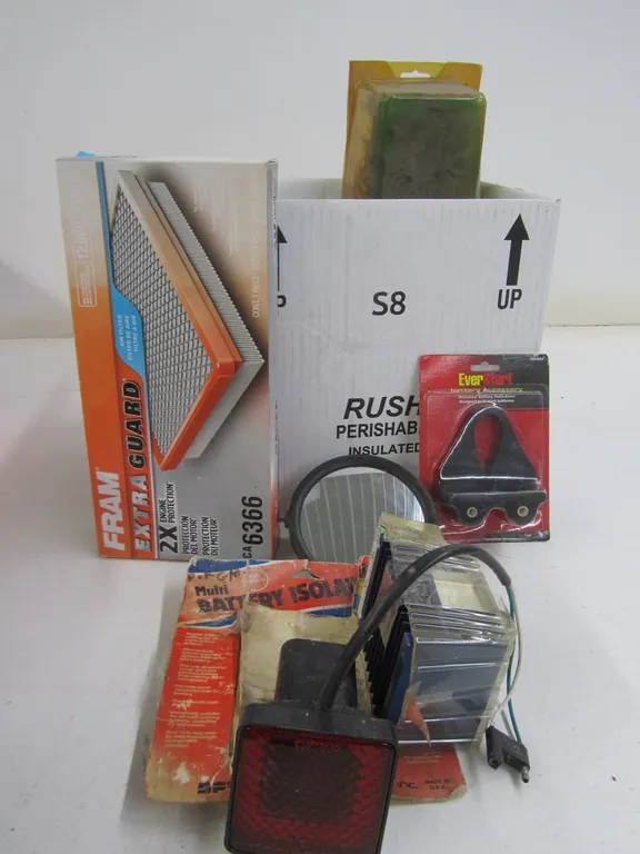 Box Of Assorted Automotive Hardware/Parts