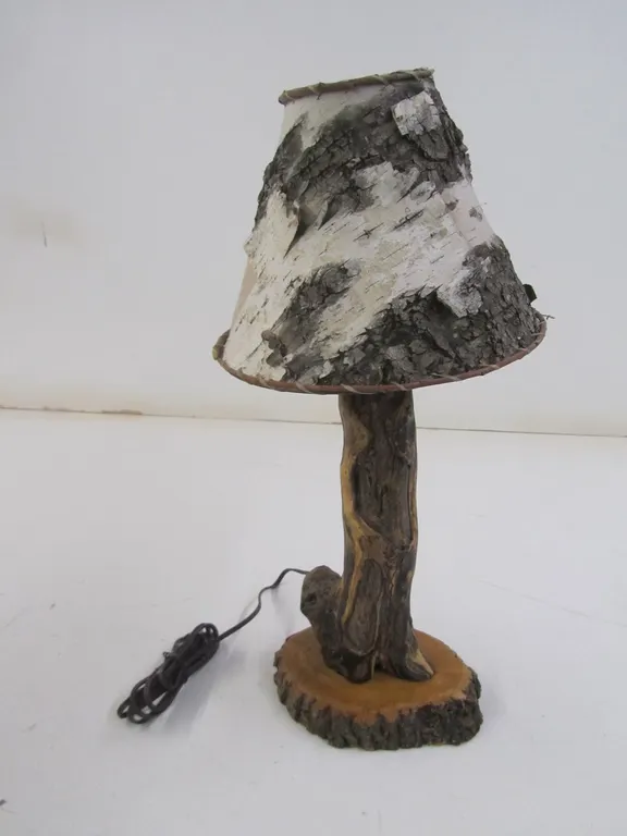 Wood Table Lamp w/Birch Bark Shade