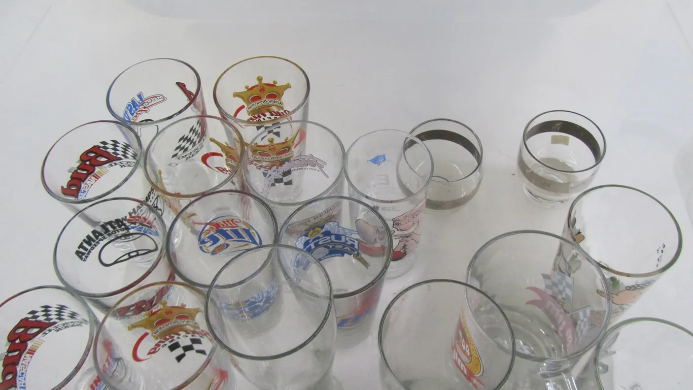 Tub Of Assorted Collectible Beer Glasses And More