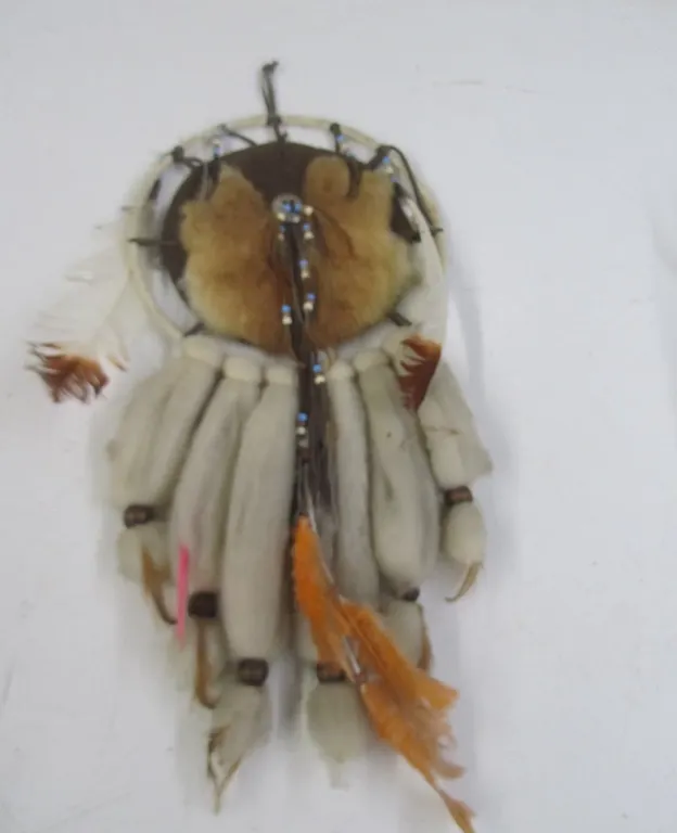 Native American Hide And Feather Wall Hanging