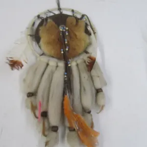 Native American Hide And Feather Wall Hanging