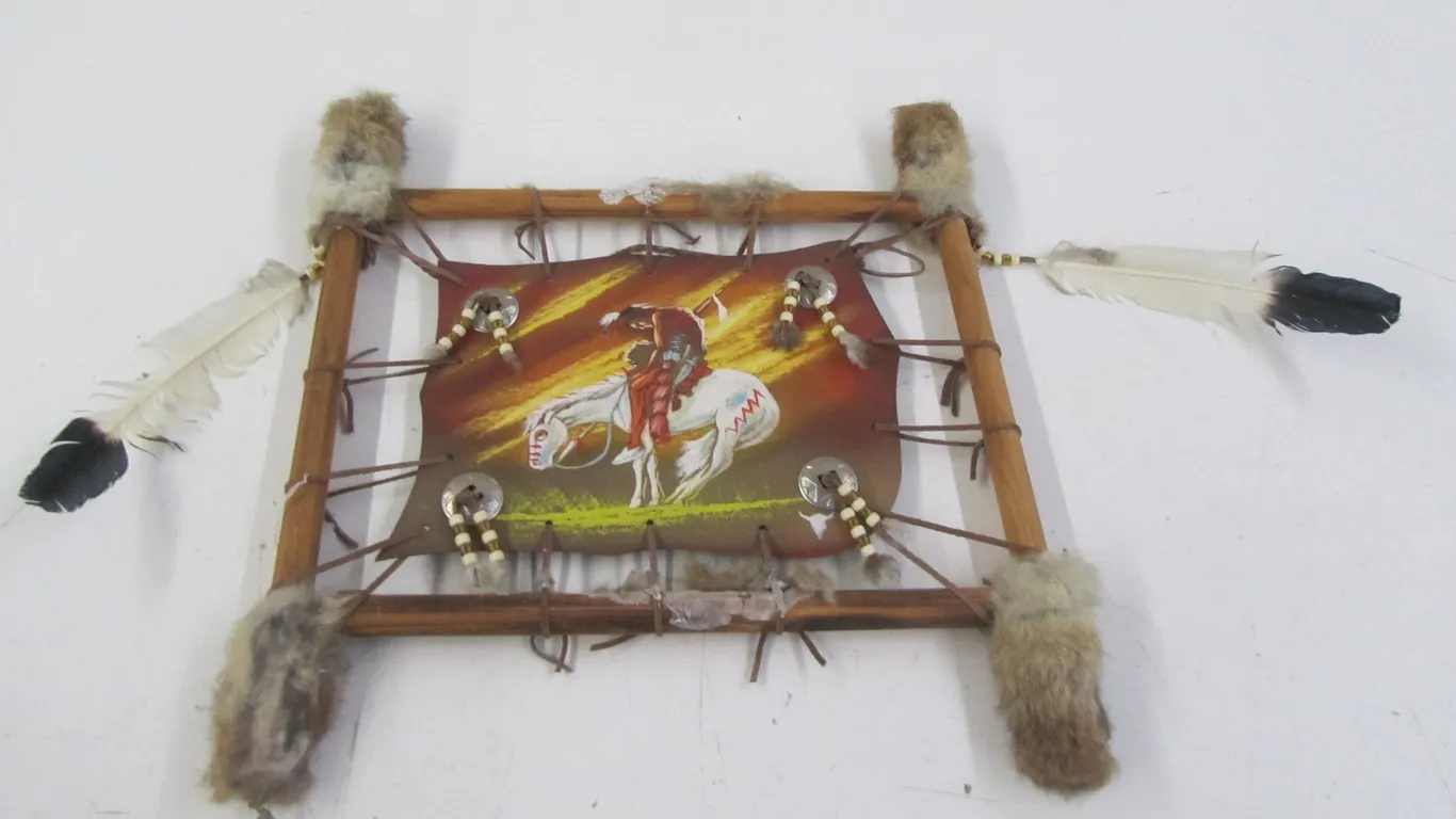 Native American Painting On Hide w/Decorative Frame
