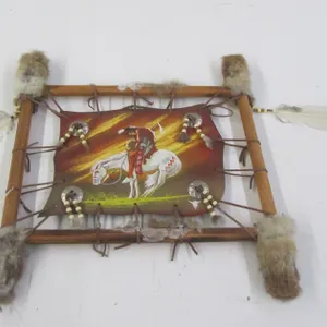 Native American Painting On Hide w/Decorative Frame