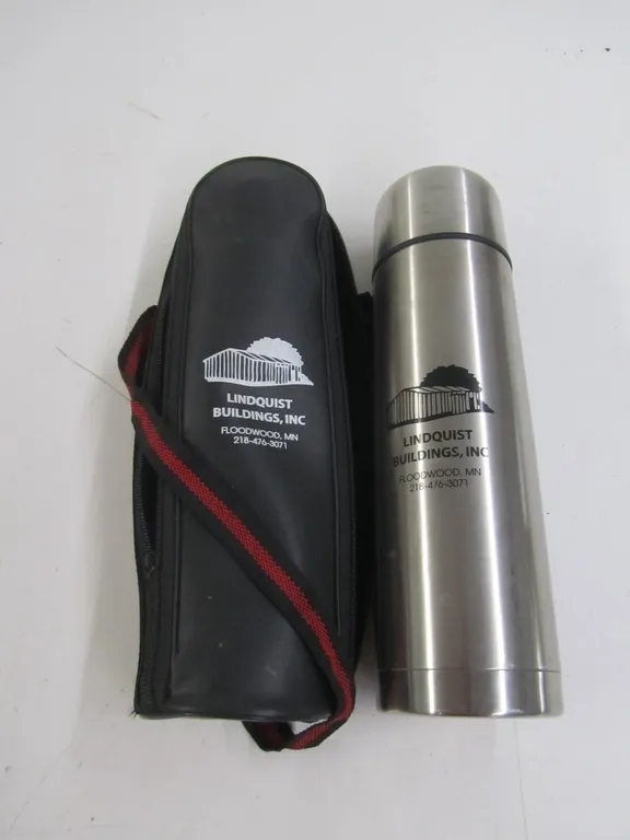 Lindquist Buildings Inc. Stainless Steel Vacuum Bottle w/Case