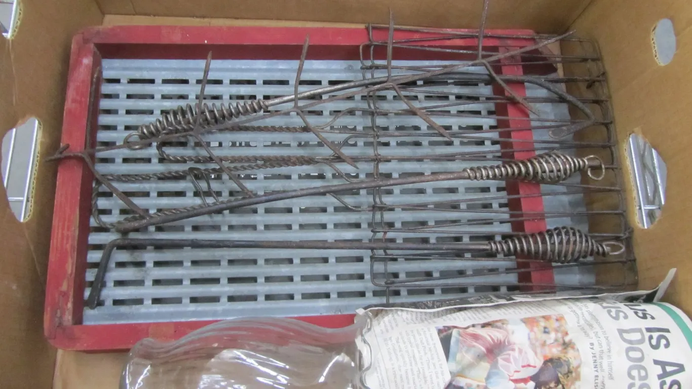 Campfire Cooker, Vintage Coiled Spring Handle Pokers, (2) Glass Vases, And More