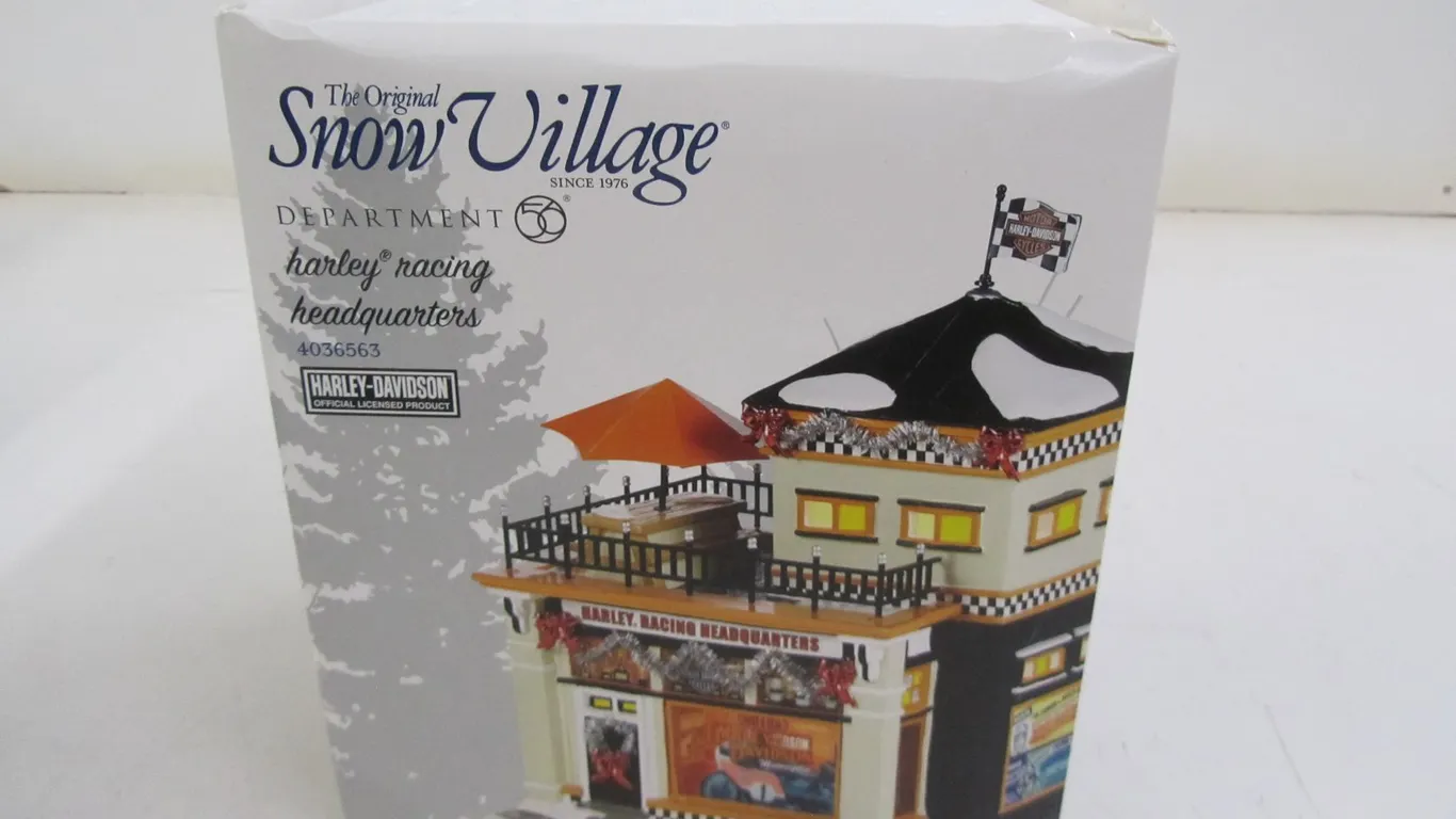 Department 56 Snow Village Harley-Davidson Harley Racing Headquarters Lighted Ceramic Building