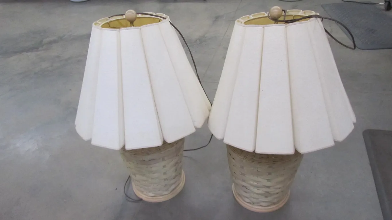 Pair Of Wicker Table Lamps w/Shades