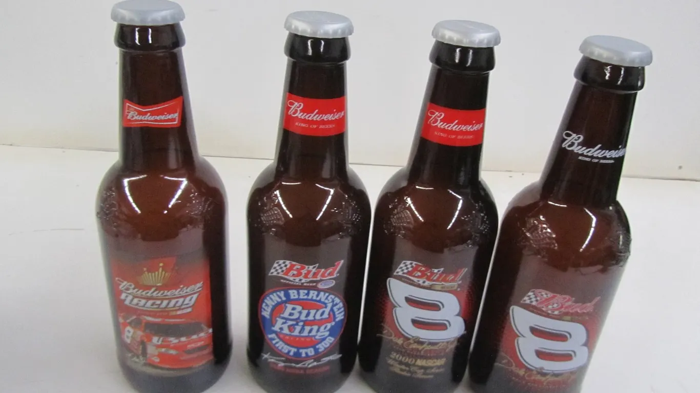 (4) Large Budweiser Nascar Beer Bottles