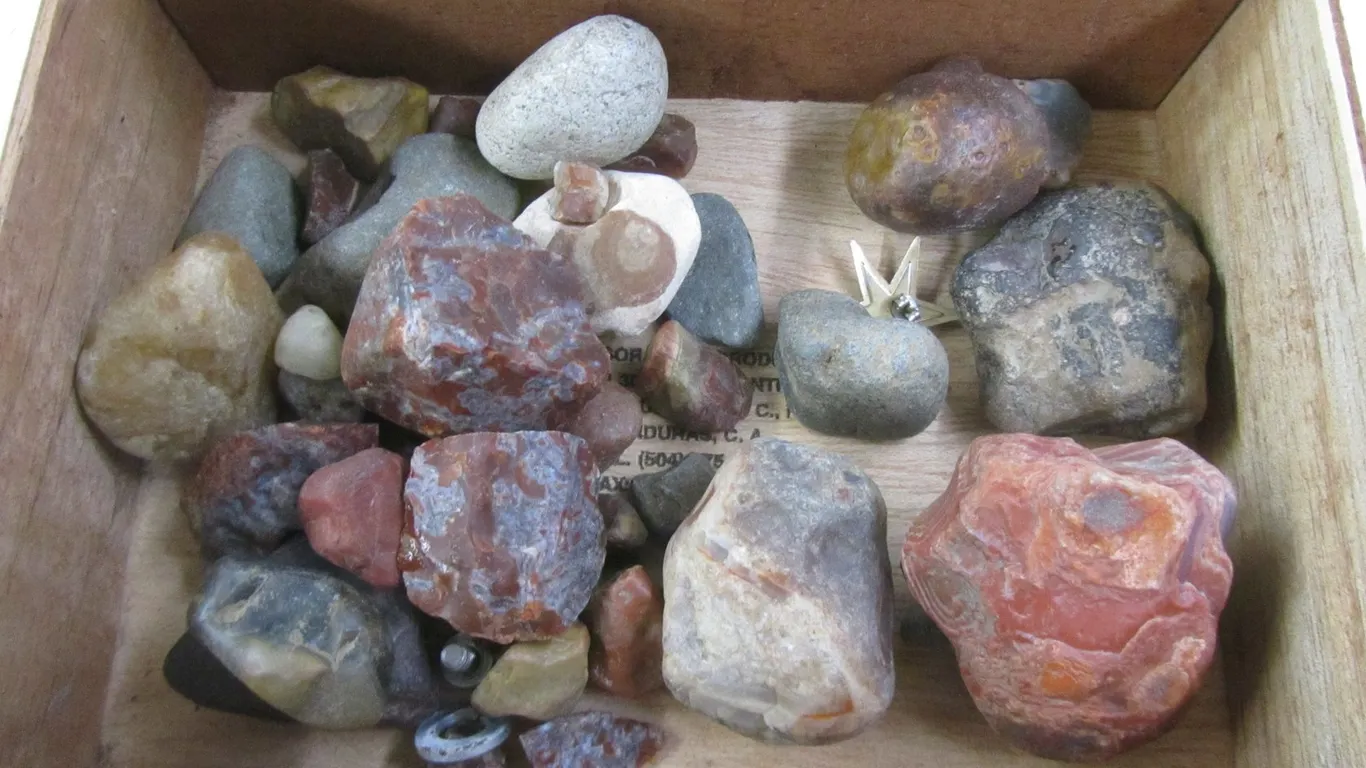 Cigar Box Full Of Agates And Rocks