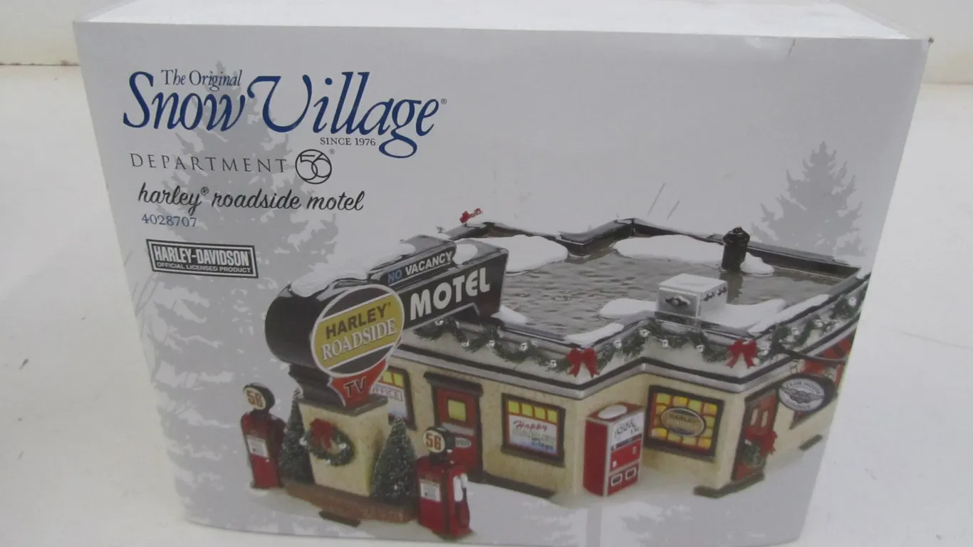 Department 56 Snow Village Harley-Davidson Harley Roadside Motel Lighted Ceramic Building