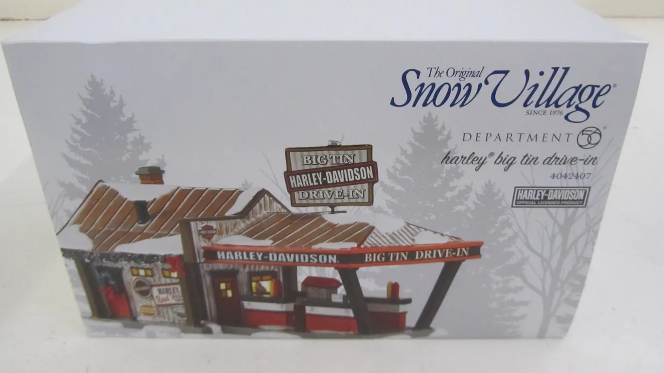 Department 56 Snow Village Harley-Davidson Harley Big Tin Drive In Lighted Ceramic Building