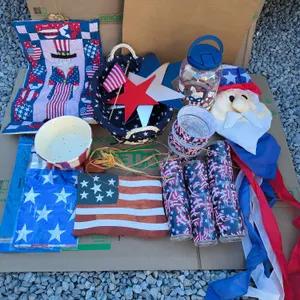 Patriotic 4th Of July Americana Home Decor Lot - Uncle Sam, Drinkware, Woven Basket, Bella Casa By G