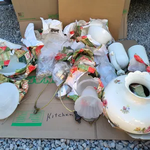 Vintage Porcelain Floral Gone, Frosted Glass Lamp x4 & Various Lighting Items Lot