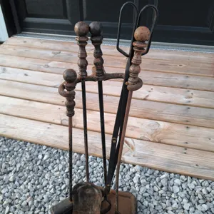 Vintage Cast iron/Wrought Iron Fireplace Tool Set With Matching Stand