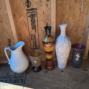 Flower Vases & Mosaic Candle Holder Lot